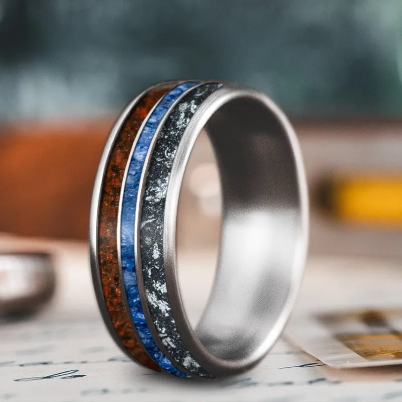 Wide band men’s rings for statement-making flair -Custom Design - 3-Inlay Narrow Center Ring MzRg1MboAivXM6dCa6jQRF03