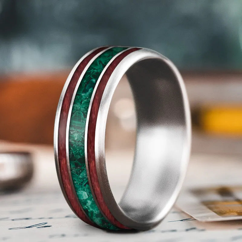 Elegant men’s rings for formal evening events -Custom Design - 3-Inlay Wide Center Ring Ke8Vc8E3-xzfmSsHXTQGCbur