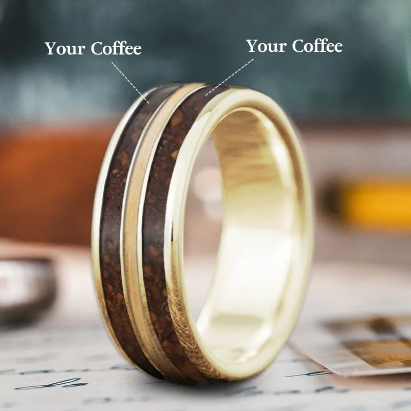 Handcrafted men’s rings with leather band accents -Custom Design - 3-Inlay Narrow Center Ring v3chYOS4beqUae8UUAfFNztM