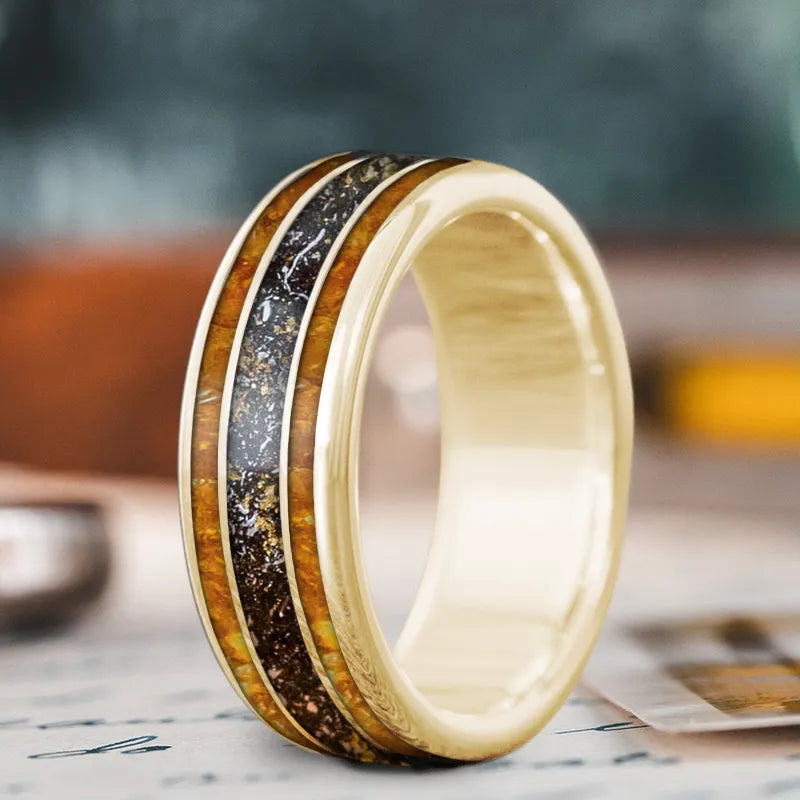 Engraved men’s rings for meaningful anniversary gifts -Custom Design - 3-Inlay Wide Center Ring pDn87uAlf90X4YyrRhRFlX6f