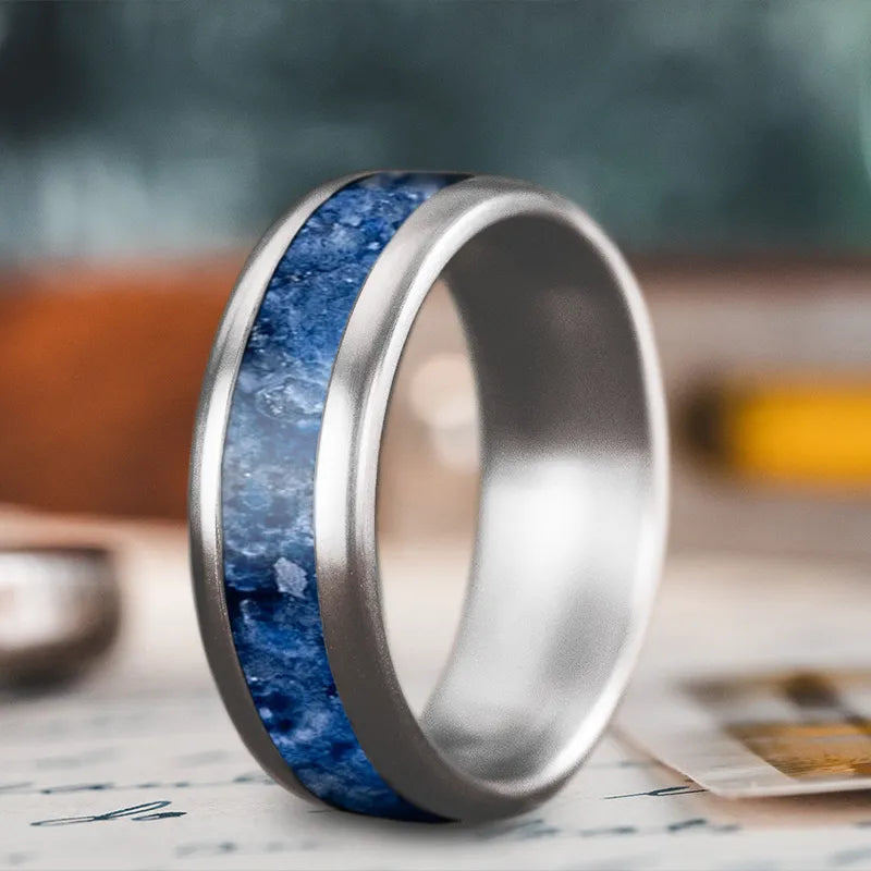 Designer men’s rings with abstract art details -Custom Design - Single Inlay Ring KfBLQgPgl3ytTvVUnya5Vu7t