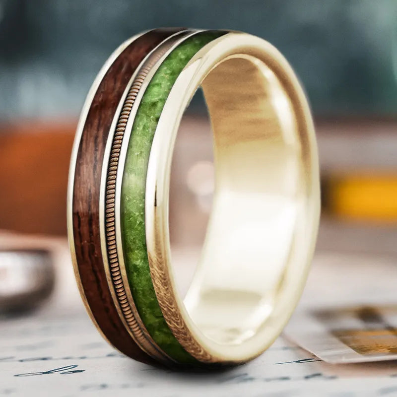 Classic men’s rings with simple band designs -Custom Design - 3-Inlay Metal Center Ring MdOHlvPBcBpvNXiGCUCUrolw