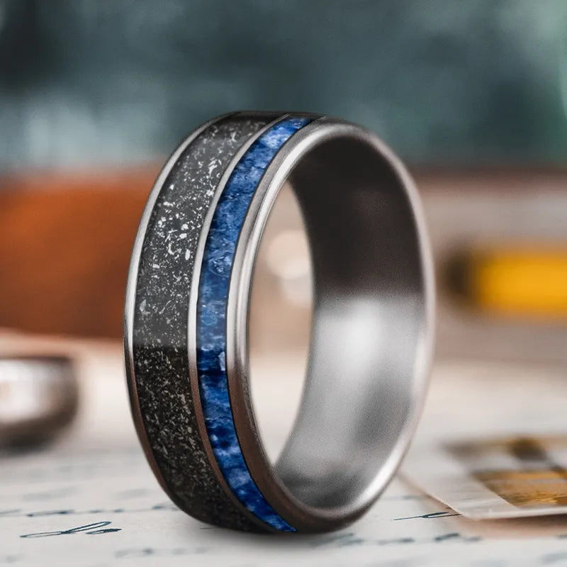 Black titanium men’s rings for modern toughness -Custom Design - 2-Inlay Offset Ring HeHhra-PQPcwtbWRKYelJip2