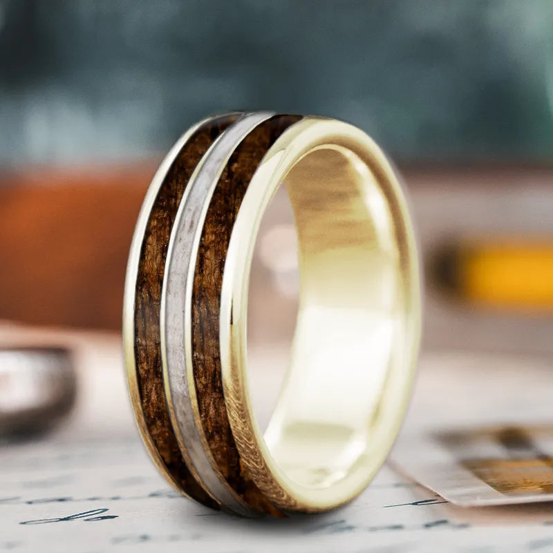 Unique men’s rings with fossil inlay designs -Custom Design - 3-Inlay Narrow Center Ring hq0ygJXR4IxKVZvFlFFTfi9x