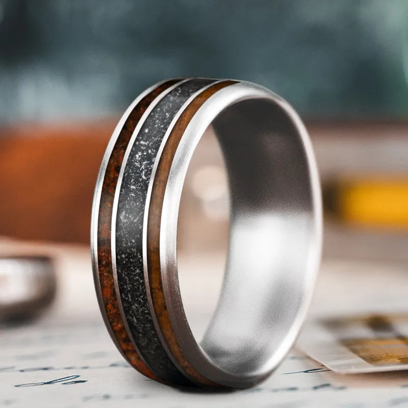 Classic men’s rings with timeless metal bands -Custom Design - 3-Inlay Wide Center Ring cSgCq-LKhkHtrnoINfTMiCkY