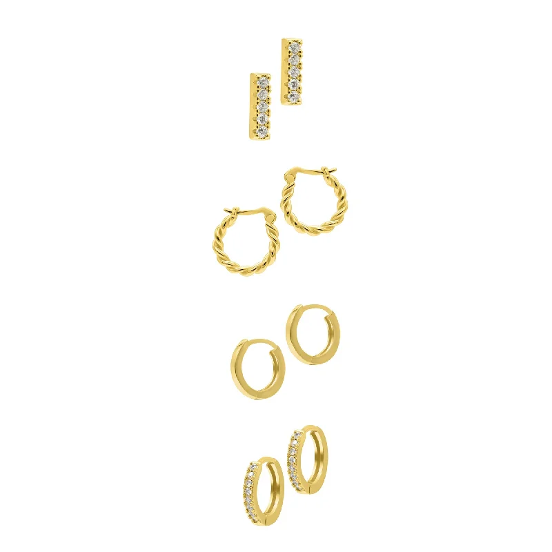 Classic hoop earrings with a thin profile for a sleek and subtle style-14k Gold Plated Set of 4 Earrings