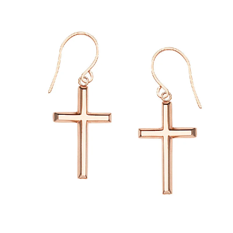 Best hoop earrings with lever-back closures for secure and easy wear-14k Rose Gold Dangle Cross Earrings East2West Collection