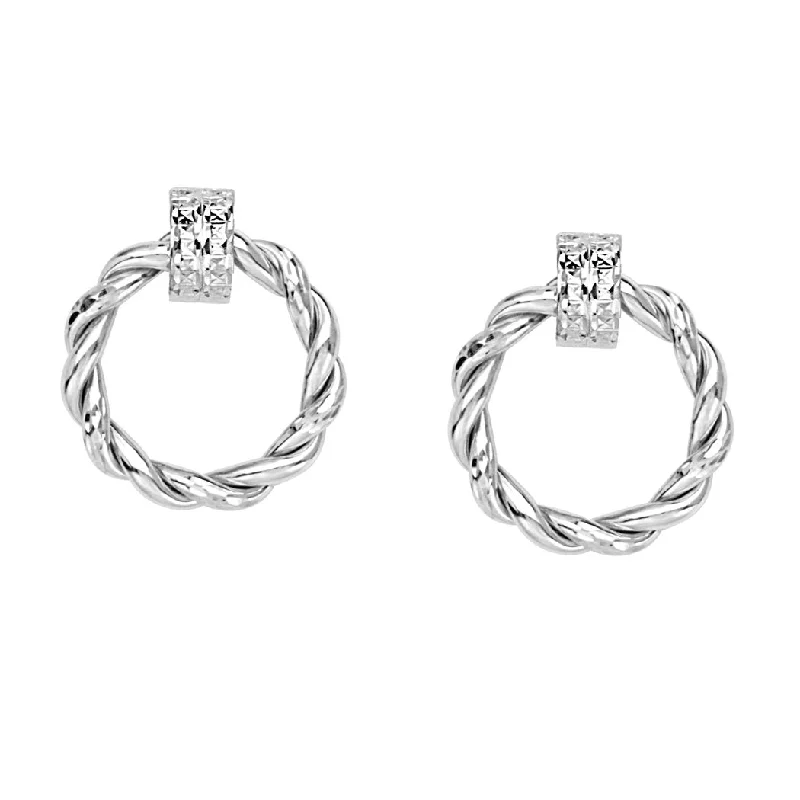 Best hoop earrings with butterfly motifs for a playful and whimsical appearance-14k White Gold Braided Round Doorknocker Hoop Post Earrings