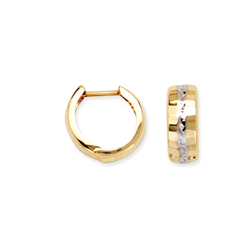 Best hoop earrings with multi-colored gemstones for a vibrant and lively touch-14k Yellow and White Gold Mirror Finish Two-tone Huggie Hoop Earrings 12mm