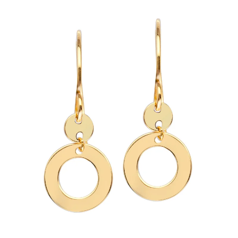 Best hoop earrings with braided leather for a rustic, stylish finish-14k Yellow Gold Earrings Disk and Open Circle Drop