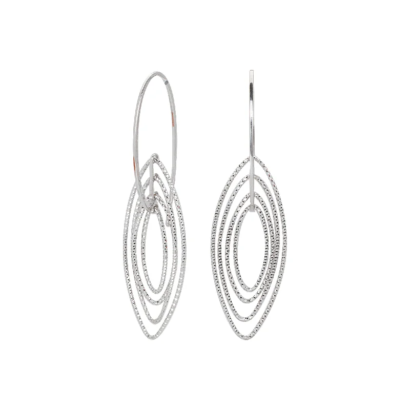 Classic hoop earrings with a thin profile for a sleek and subtle style-3D Cascade Earrings Graduated Diamond-cut Marquise Rhodium on Sterling Silver