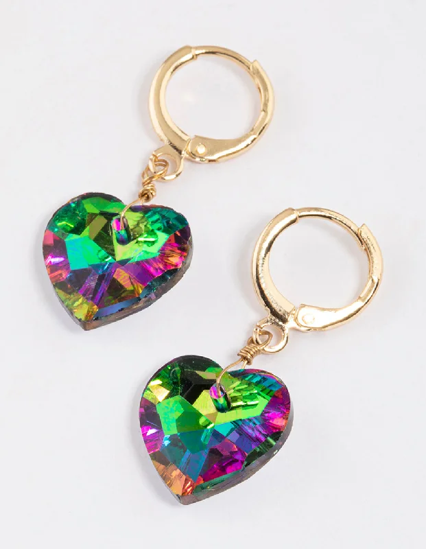 Hoop earrings with heart-shaped frames for a romantic and feminine look-Green Statement Diamante Heart Huggie Earrings