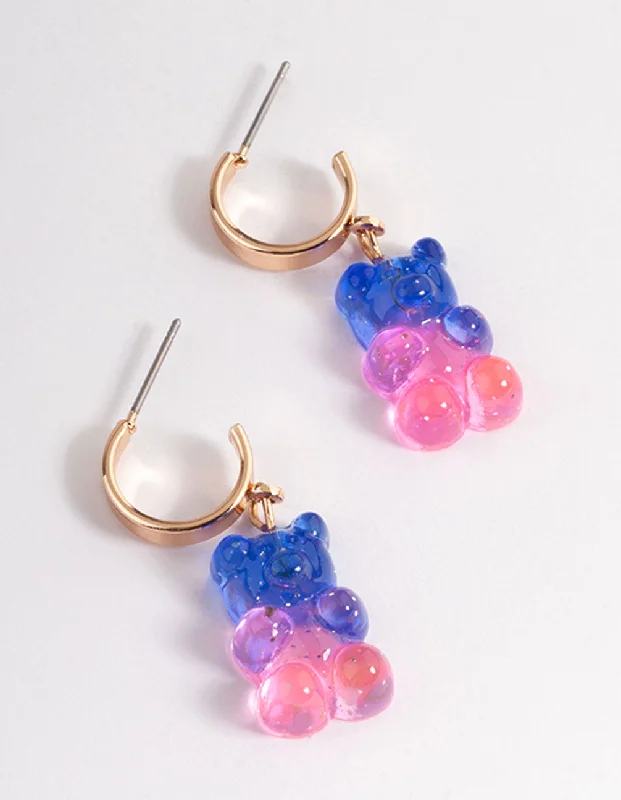 Best hoop earrings with sparkling cubic zirconia for a brilliant, budget-friendly effect-Purple Ombre Candy Bear Huggie Earrings