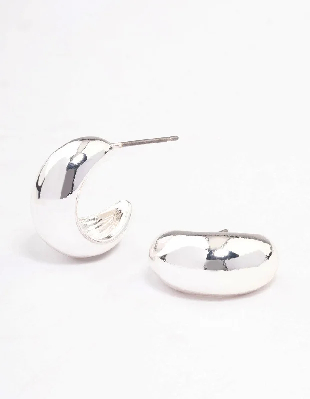 Hoop earrings with polished silver finish for a shiny, modern appeal-Silver Chubby Teardrop Huggie Earrings