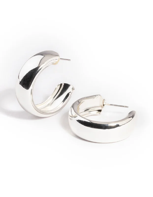 Best hoop earrings with crescent-shaped designs for a bold, moon-inspired style-Silver Medium Chubby Hoop Earrings