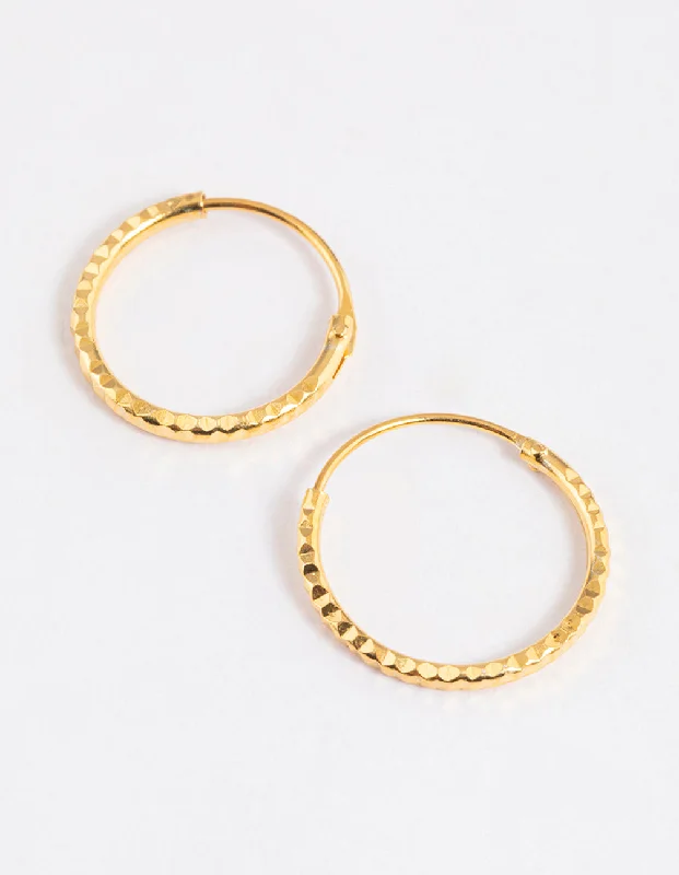 Best hoop earrings with gold-plated finishes for an affordable luxury vibe-Gold Plated Sterling Silver Diagonal Hoop Earrings 12mm