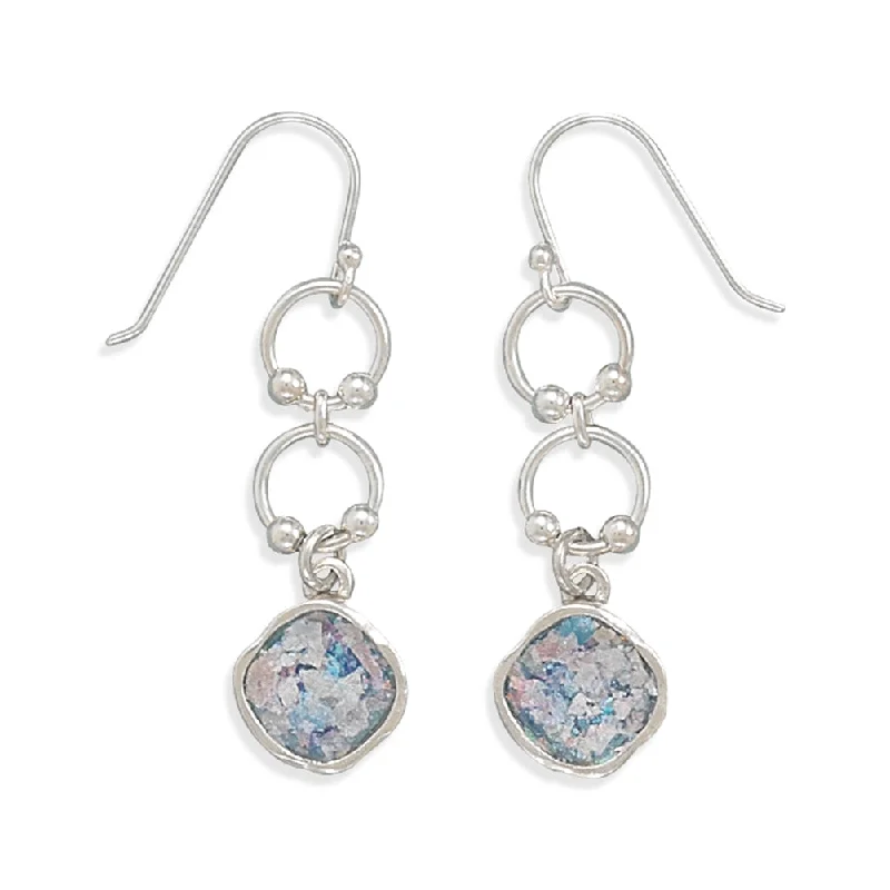 Best hoop earrings with floral designs for a feminine and delicate look-Ancient Roman Glass Earrings Long Drop Handcrafted Sterling Silver