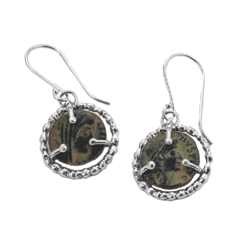 Hoop earrings with oversized designs for a bold, fashion-forward statement-Antique Roman Bronze Coin Earrings Sterling Silver