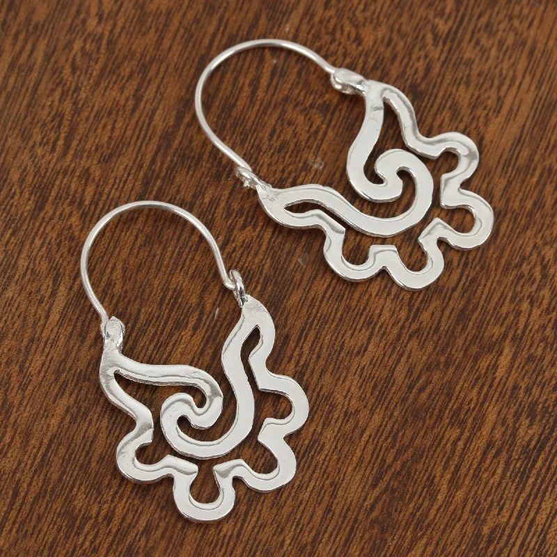 Hoop earrings with braided patterns for a detailed and textured finish-Aztec Seashell Sterling Silver Hoop Earrings