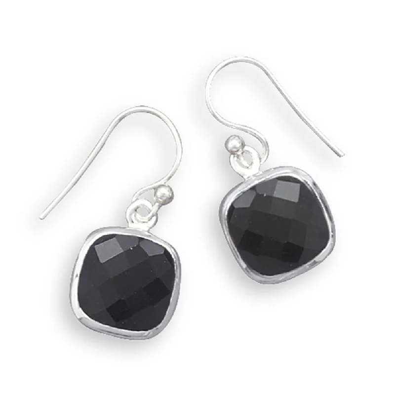 Hoop earrings with snake print designs for an edgy, wild appearance-Black Onyx Earrings Square Faceted Sterling Silver