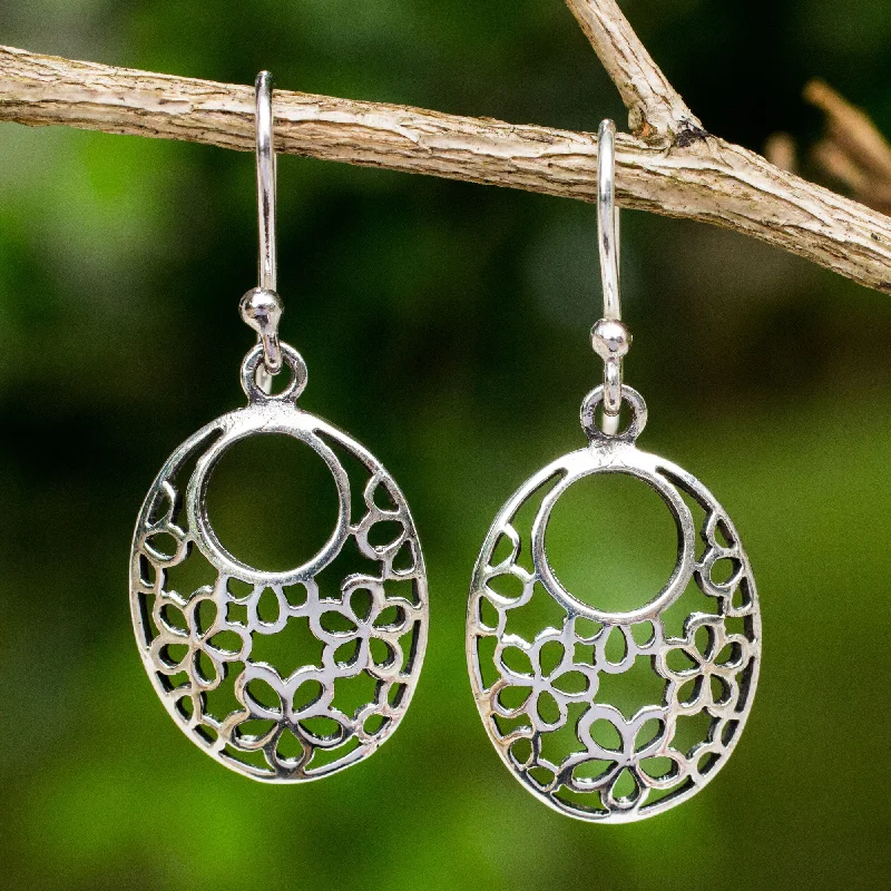 Hoop earrings with hammered copper for a warm and rustic aesthetic-Blooming Trance Artisan Crafted Sterling Silver Flower Openwork Earrings