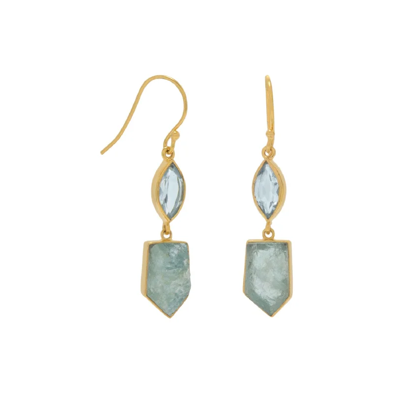 Best hoop earrings with satin ribbons for a soft, feminine appearance-Blue Topaz and Aquamarine Dangle Earrings Gold-plated Sterling Silver