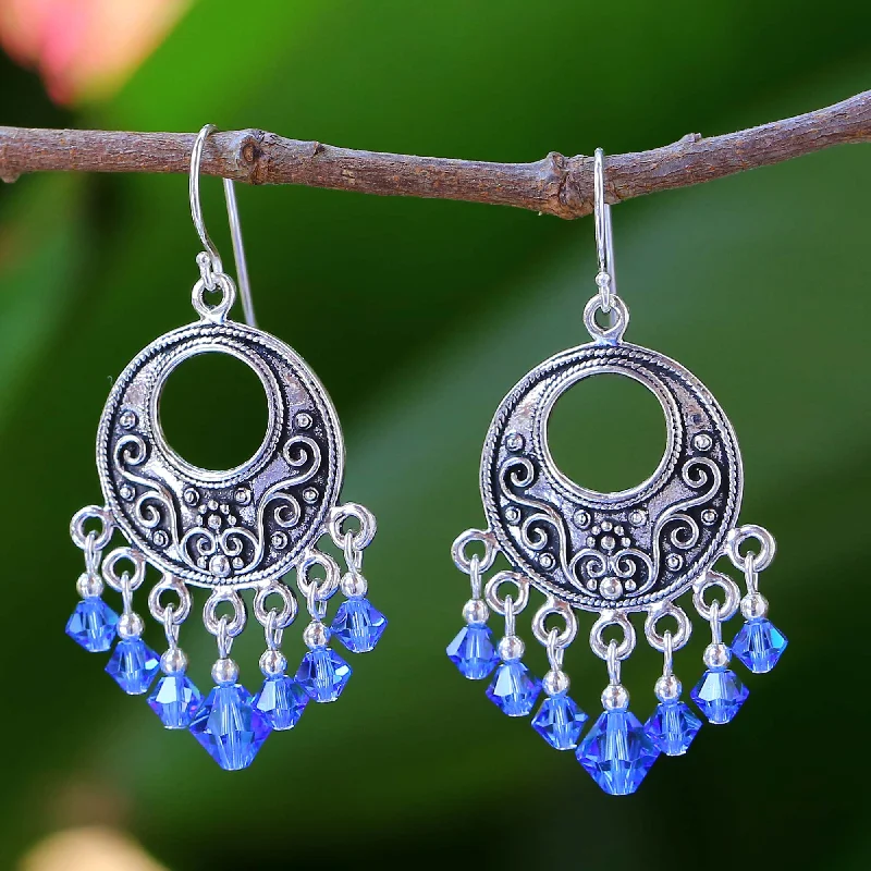 Hoop earrings with circle designs for a classic and timeless shape-Blue Whispers Sterling silver dangle earrings