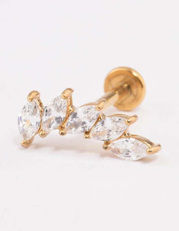 Hoop earrings with abstract shapes for an artistic and creative touch-Gold Plated Surgical Steel Cubic Zirconia Leaf Flat Back