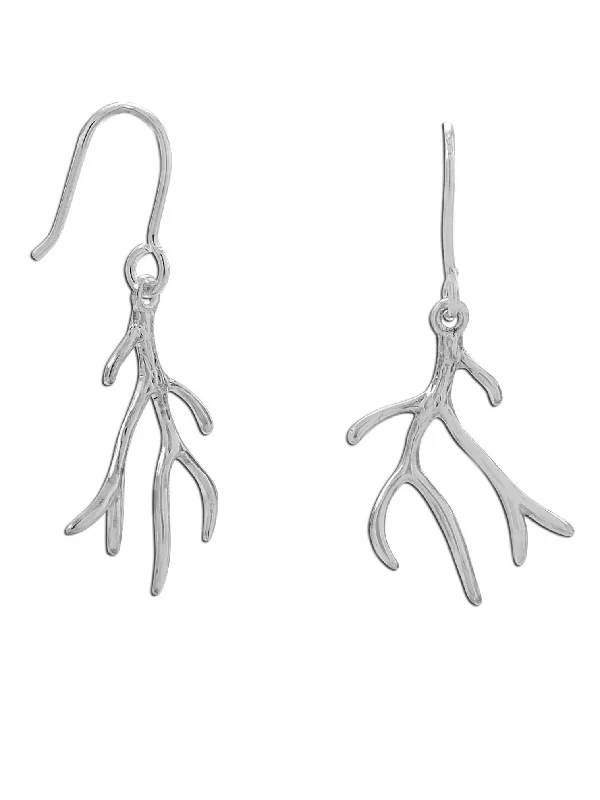 Best hoop earrings with geometric triangle shapes for a modern, chic design-Branch Antler Design Dangle Earrings Rhodium on Sterling Silver - Nontarnish