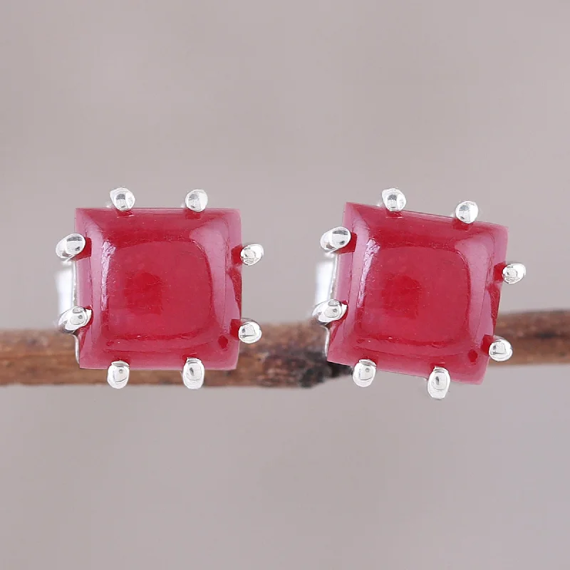 Hoop earrings with oversized designs for a bold, fashion-forward statement-Brilliant Red Red Jasper and Sterling Silver Button Earrings from India