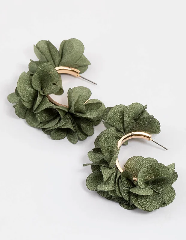 Best hoop earrings with detachable studs for a versatile and adjustable accessory-Gold Fabric Flower Petal Hoop Earrings