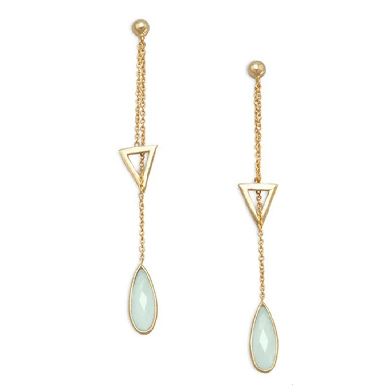 Hoop earrings with removable pendants for a versatile and customizable accessory-Chalcedony Teardrop and Triangle Earrings Gold-plated Sterling Silver