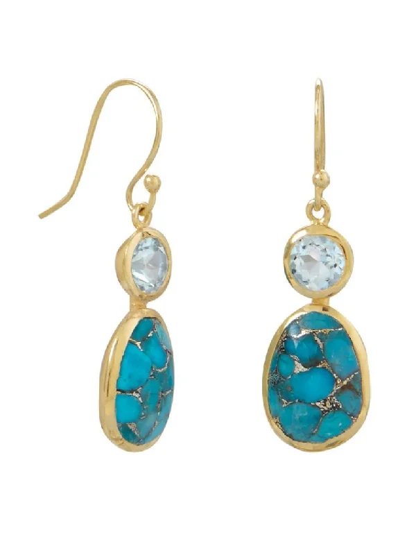 Hoop earrings with textured gold for a refined and sophisticated aesthetic-Copper Infused Turquoise and Blue Topaz Earrings Gold-plated Sterling Silver