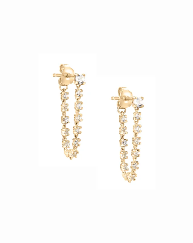 Hoop earrings with textured gold for a refined and sophisticated aesthetic-14k Koa White Topaz Chain Hoop