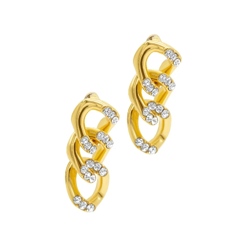 Hoop earrings with polished metal for a shiny and high-quality finish-Crystal Curb Chain Earrings gold