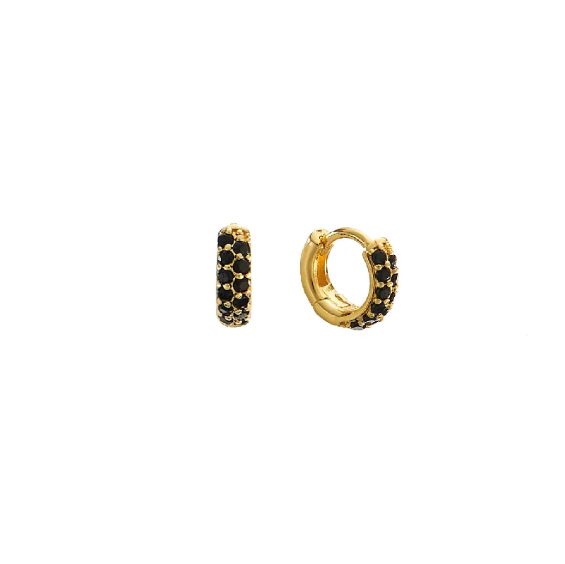 Stylish hoop earrings with diamond accents for an elegant and sparkling effect-Crystal Huggies Black