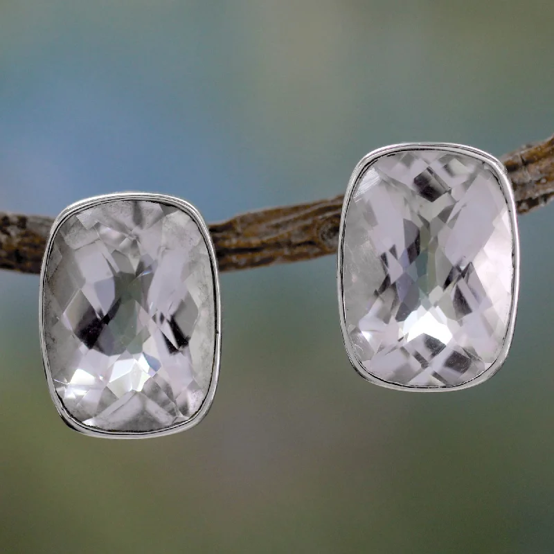 Hoop earrings with circle designs for a classic and timeless shape-Crystal Mirror Quartz Button Earrings