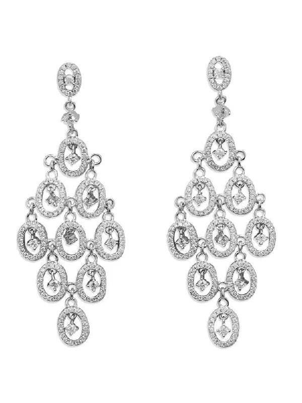 Hoop earrings with intricate designs for a unique and artistic appearance-Cubic Zirconia Chandelier Earrings Rhodium on Sterling Silver