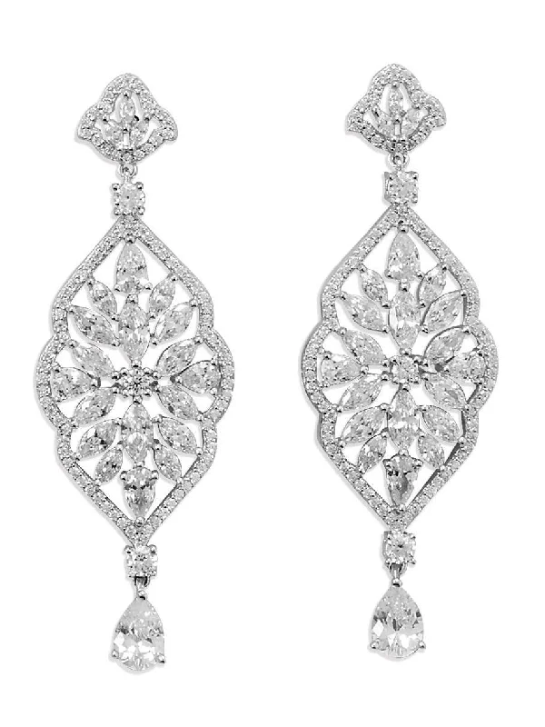 Classic hoop earrings with a thin profile for a sleek and subtle style-Cubic Zirconia Marquise Dangle Chandelier Earrings Rhodium on Sterling Silver