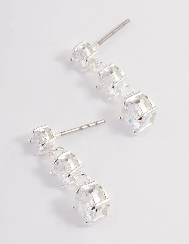 Best hoop earrings with gemstone accents for a colorful and elegant appearance-Silver Three Square Mini Drape Earrings