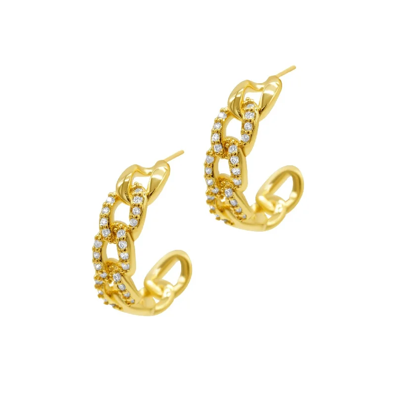 Hoop earrings with abstract shapes for an artistic and creative touch-Curb Chain Crystal Huggie Hoop Earrings