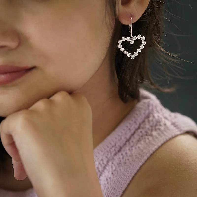 Best hoop earrings with blackened metal for an edgy and bold appearance-CZ Stone Studded Heart Silver Earring