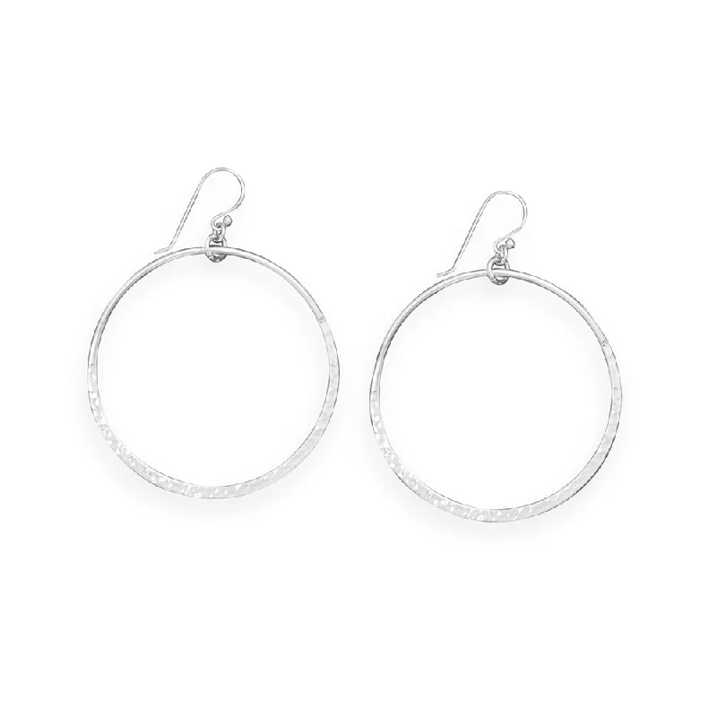 Hoop earrings with open designs for a modern, lighthearted vibe-Dangle Hoop Earrings Hammered Texture Sterling Silver