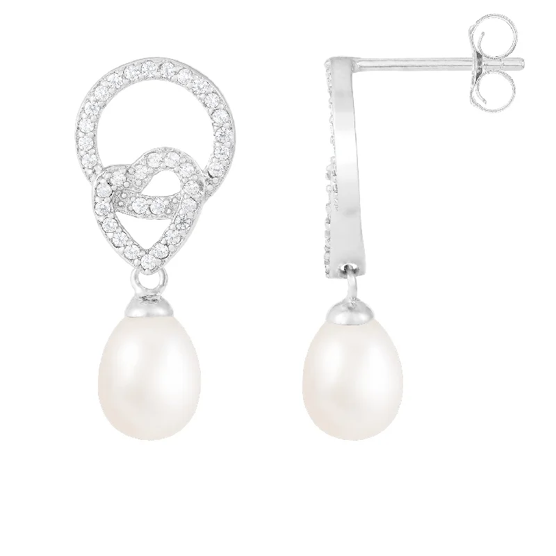 Dangling 7.5-8mm Freshwater Pearl Earrings In Sterling Silver