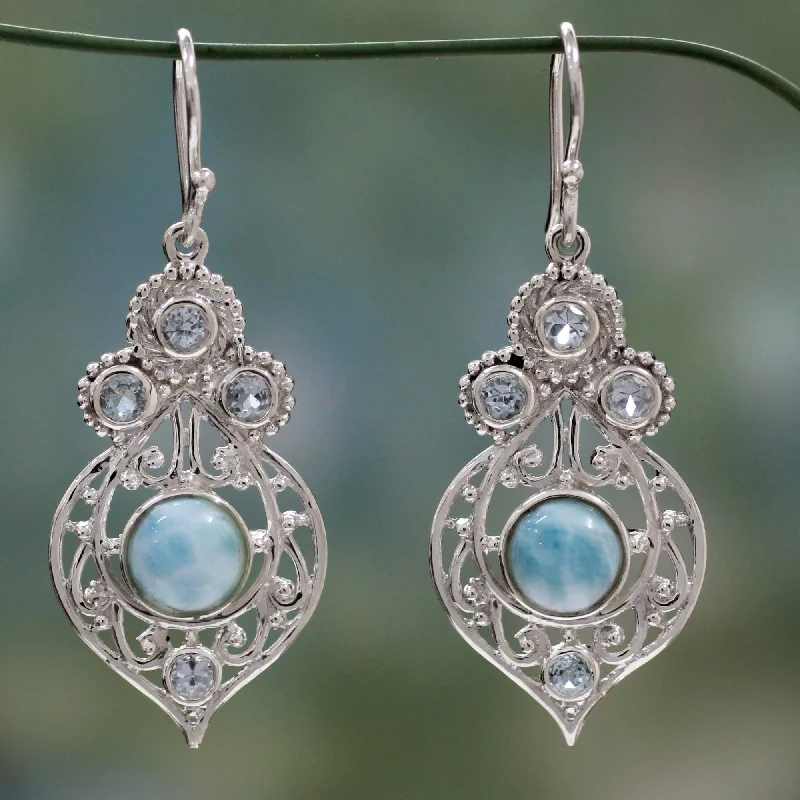 Hoop earrings with gold accents for a warm, elegant statement piece-Delhi Hope Fair Trade Larimar and Blue Topaz Sterling Silver Earrings