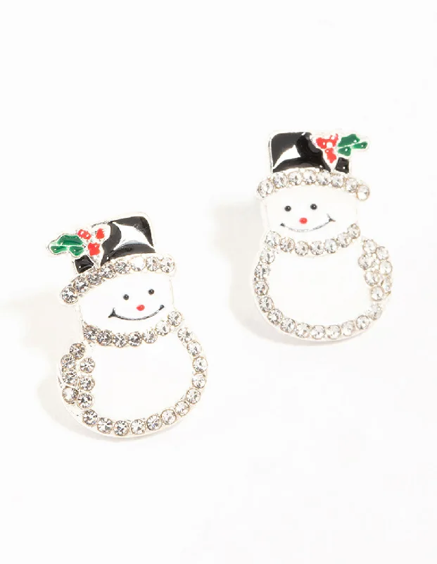 Best hoop earrings with multi-colored gemstones for a vibrant and lively touch-Diamante Snowman Silver Earrings