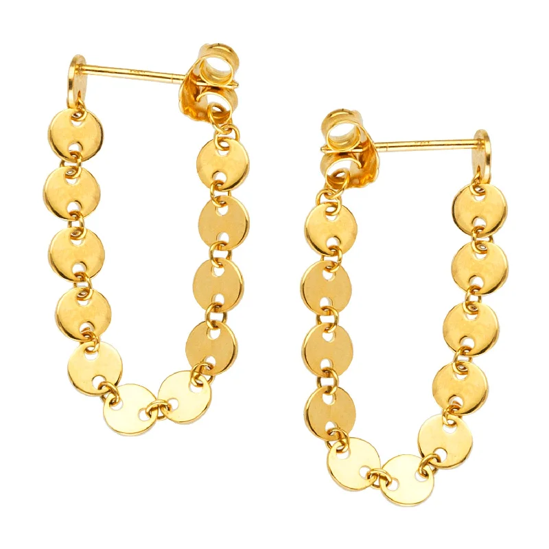 Best hoop earrings with vintage rhinestone embellishments for a retro-glam effect-Disk Wrap Around Front Back Earrings 14k Yellow Gold