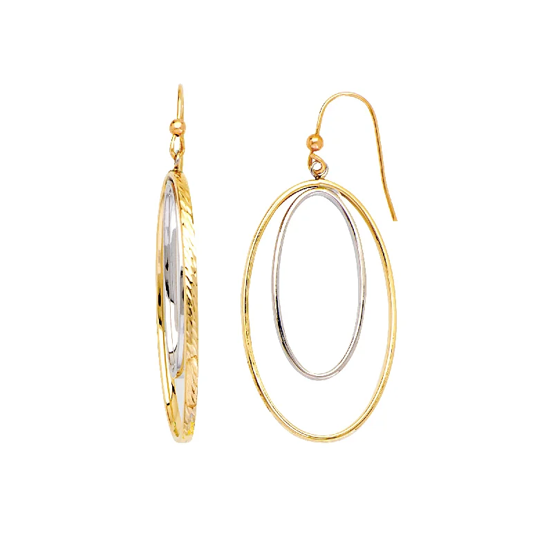 Hoop earrings with twisted metal designs for a dynamic and modern style-Double Dangle Hoop Earrings 10k Two-tone White and Yellow Gold