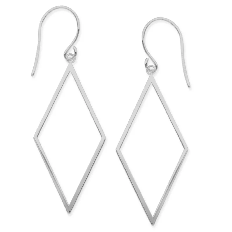 Hoop earrings with a chunky design for a bold and trendy statement-Draw the Line 14k White Gold Diamond-shape Dangle Earrings Geometric