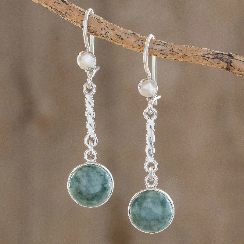 Hoop earrings with crescent moon shapes for a celestial and mystical appearance-Drops of Hope Sterling Silver Green Jade Dangle Earrings from Guatemala